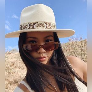 LACK OF COLOR LOC THE BEVERLY FEDORA BONE IVORY BROWN FRENCH VINTAGE RIBBON NWT